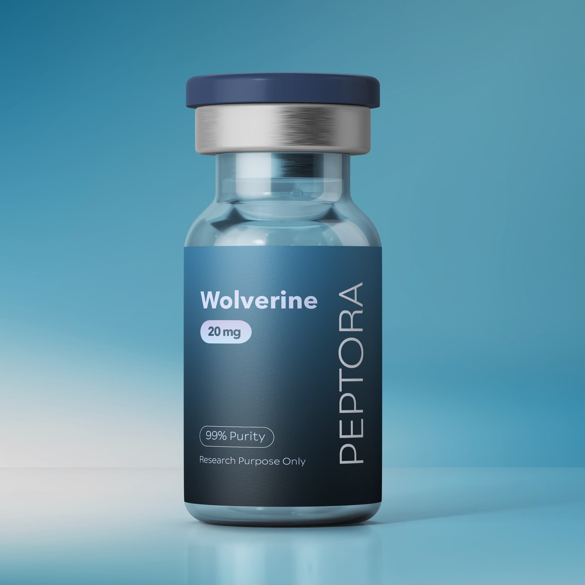 Peptora Wolverine Peptide research vial, a BPC-157 and TB-500 blend — 99%+ purity, third-party tested