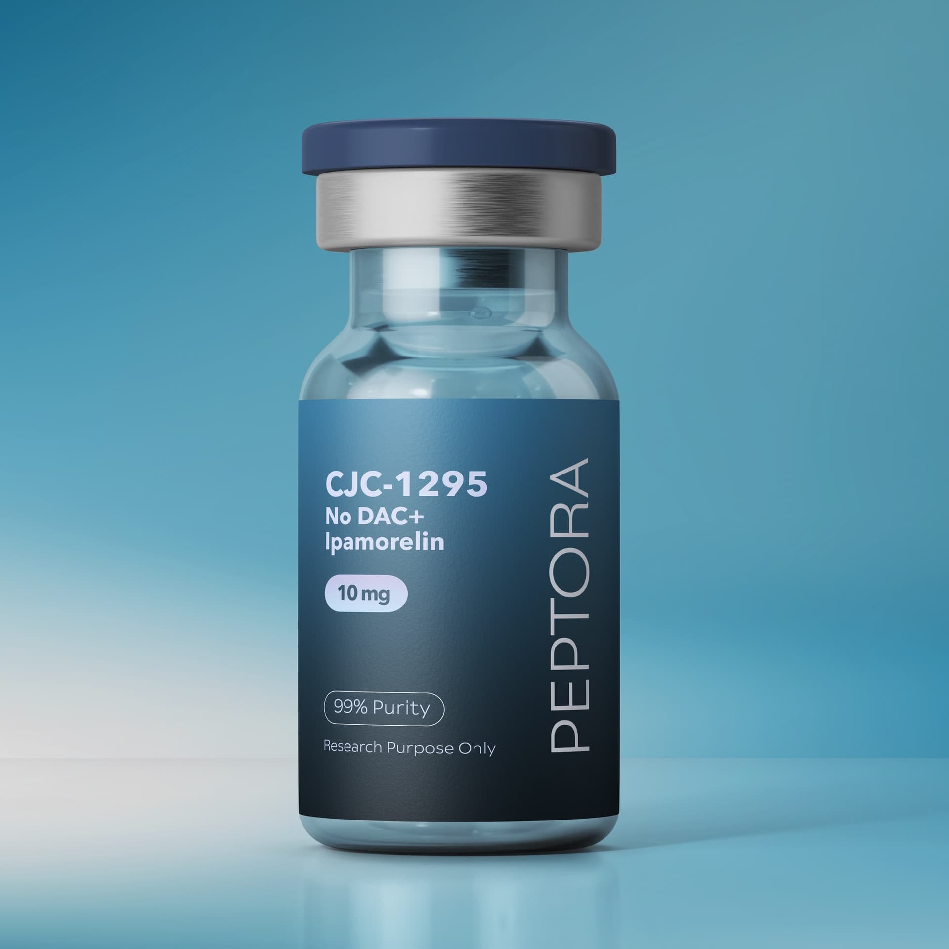 Peptora CJC-1295 No DAC + Ipamorelin research peptide vial β 99%+ purity, third-party tested